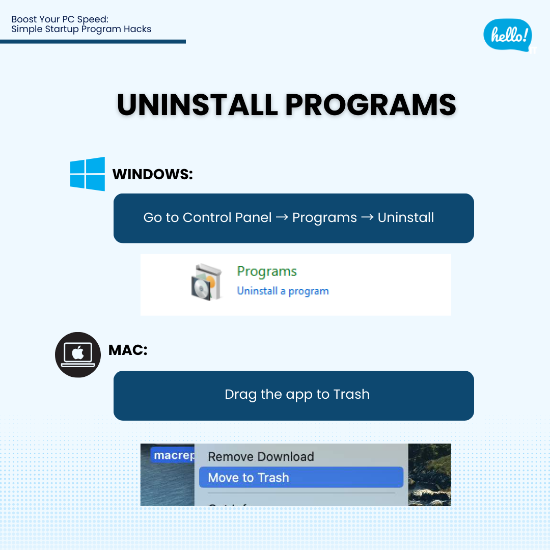 Uninstall Programs in Windows and Mac
