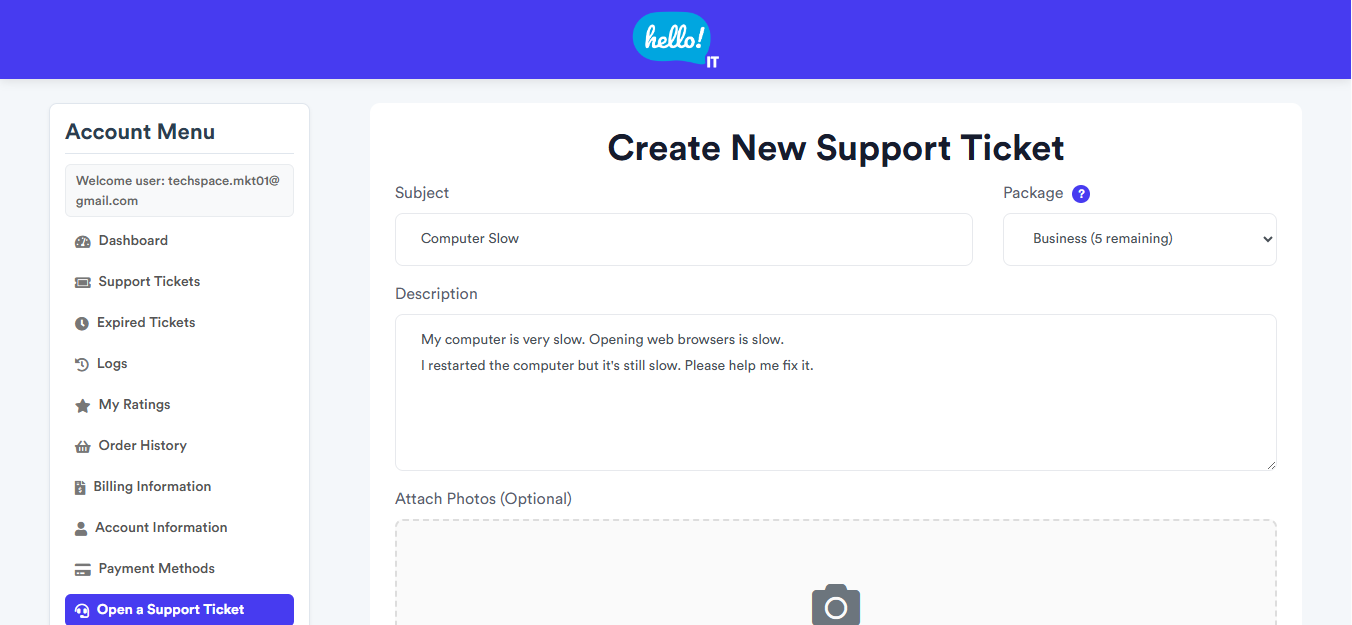 Step-by-step guide to submit a helpdesk ticket with HelloIT